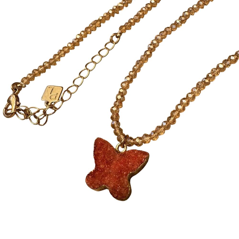 Park Lane Y2K Geode Red Butterfly Gold Chain Beaded Layering Necklace